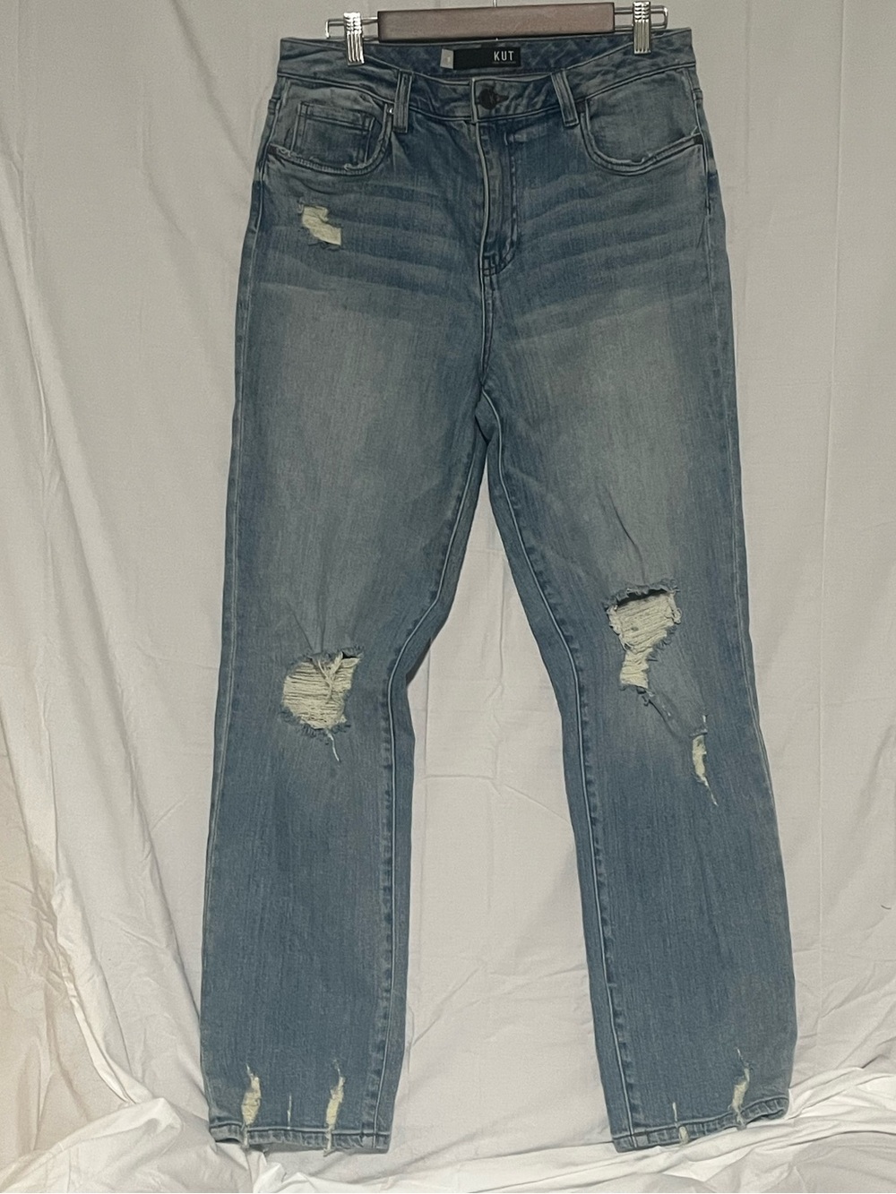 Kut from the Kloth Christine High Rise Washed Blue Distressed Straight Leg Jeans